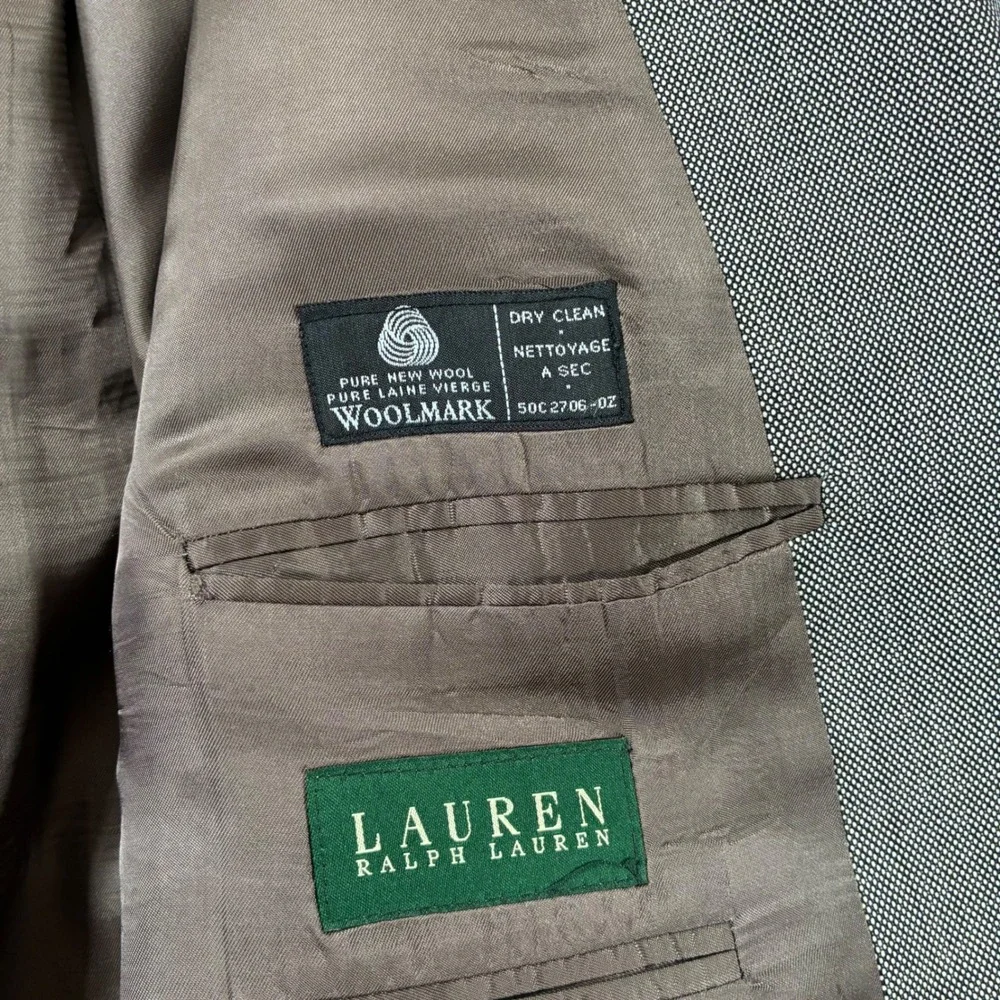 Lauren Ralph Lauren Blazer 50R Grey Micro Check 100% Wool Sport Coat